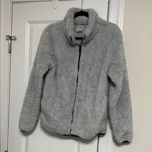 PINK Victoria's Secret Gray Teddy Jacket Plush Fleece High Collar